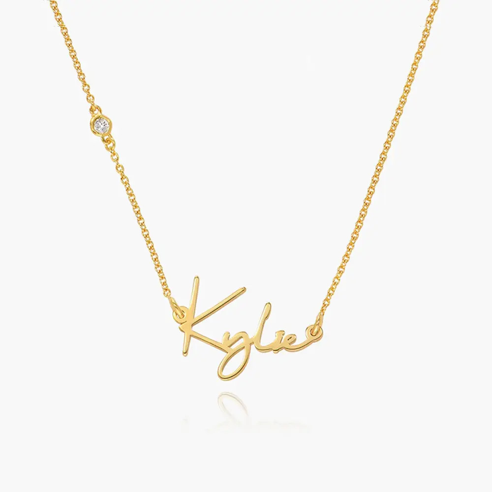 Belle Custom Name Necklace with Diamond - Gold Vermeil | Oak & Luna (US)