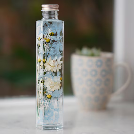 Blue herbarium, herbarium bottle, herbarium, flower night light, Mothers flower gift, desk access... | Etsy (US)