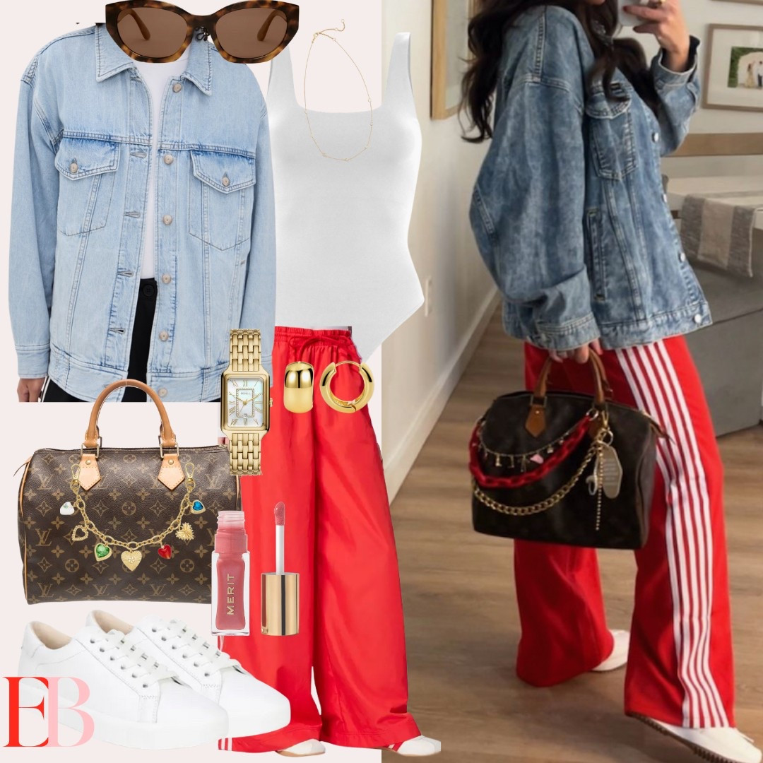 Spring outfit // ootd // explore page // track pants // denim jacket // sneakers // 

#LTKWatchNow #LTKWorkwear #LTKStyleTip