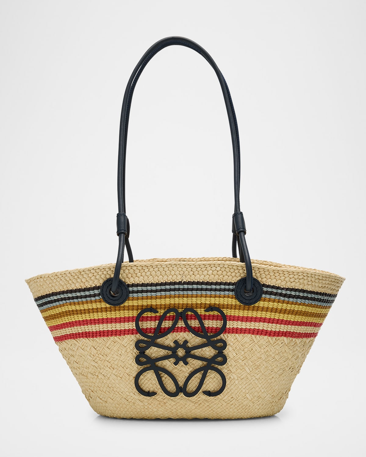 x Paula's Ibiza Small Anagram Striped Basket Tote Bag in Raffia | Neiman Marcus