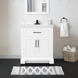 Home Decorators Collection Doveton 30 in. Single Sink Freestanding White Bath Vanity with White E... | The Home Depot