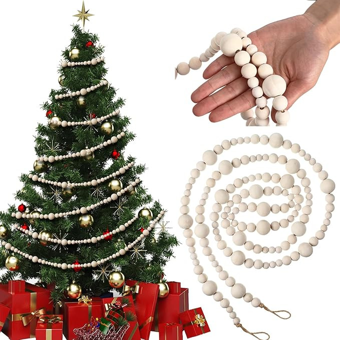 2 Pcs 13.6 Feet Christmas Wooden Beads Garland for Tier Tray Rustic Farmhouse Country Decor Praye... | Amazon (US)