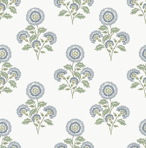 NuWallpaper Flourish Block Print Blue and Green Multi Peel and Stick Wallpaper, SSS6312 | Amazon (US)