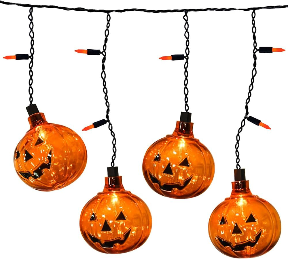 Halloween Pumpkin Curtain Lights Window Lights, 7Ft Short Curtain Lights with 10Pcs Pumpkin Lante... | Amazon (US)