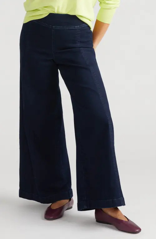 Universal Standard Pintuck Wide Leg Pull-On Jeans in Dark Indigo at Nordstrom | Nordstrom