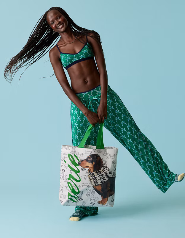 Aerie Real Soft Piping PJ Pant Women's Pine L Long | Aerie