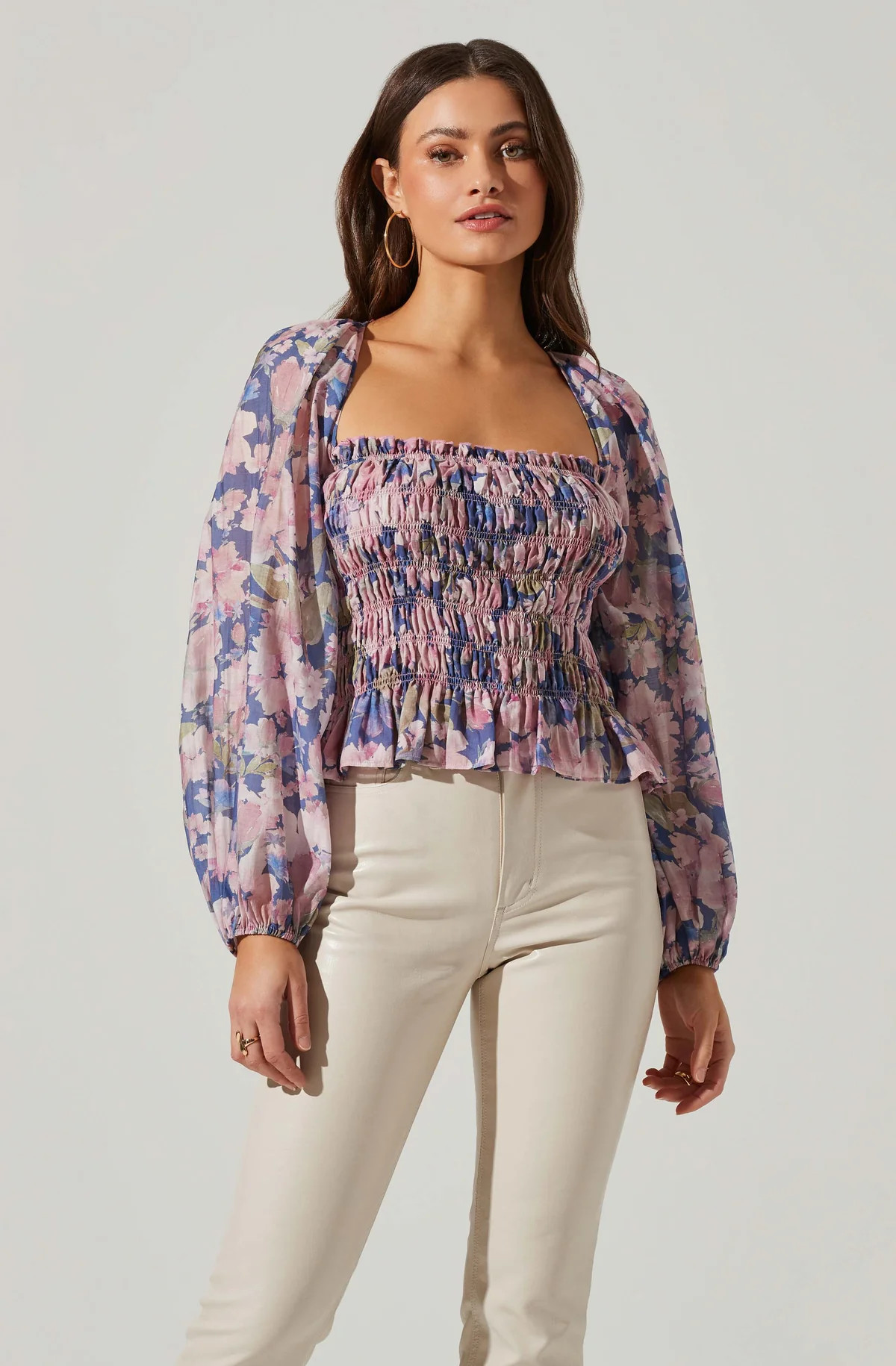 Nicollete Square Neck Smocked Long Sleeve Top | ASTR The Label (US)