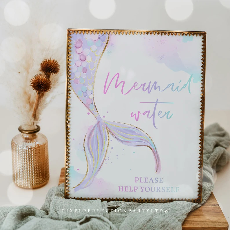 Mermaid Water Birthday Party Sign Mermaid Refreshments Sign - Etsy | Etsy (US)