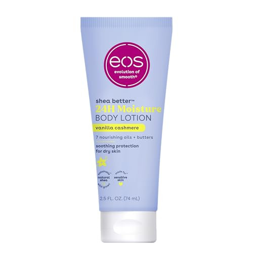 eos 24H Moisture Travel Body Lotion- Vanilla Cashmere, Travel Size Essential, Toiletries, Mini Body Lotion For Dry Skin, 2.5 fl oz | Amazon (US)