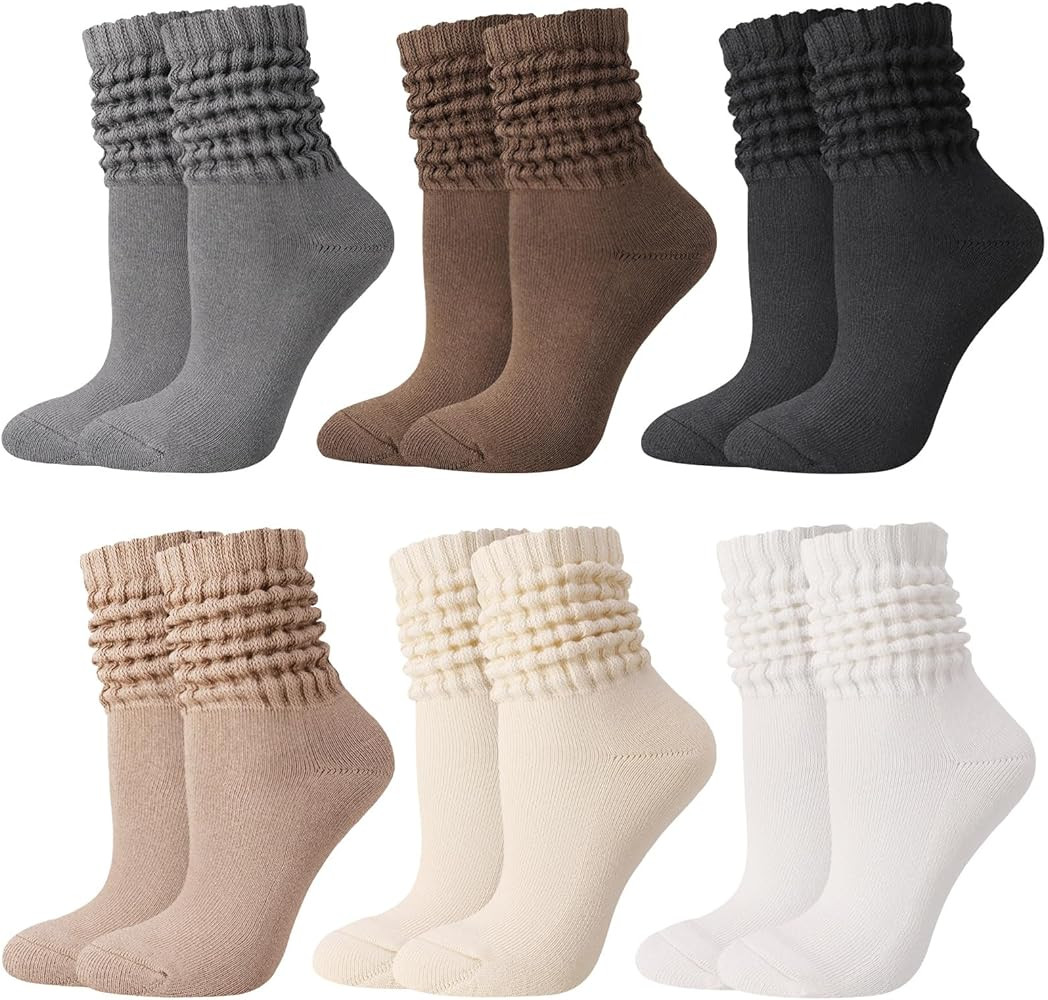 Jspupifip 6 Pairs Slouch Socks for Woman Scrunch Socks Knit Mid Calf Rib Tube Scrunchy Slouchy Re... | Amazon (US)