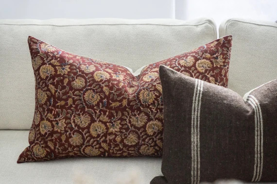 KALA || 16x26 Burgundy Floral Pillow Cover Spring Floral Burgundy Floral Modern Farmhouse Floral ... | Etsy (US)