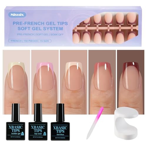 Misssix French Tip Press On Nails, 160Pcs French Gel Nail Tips, Short Square Soft Gel Fake Nails, X-BASIC Tips Starter Kit for Nail Art DIY 16 Sizes | Amazon (US)