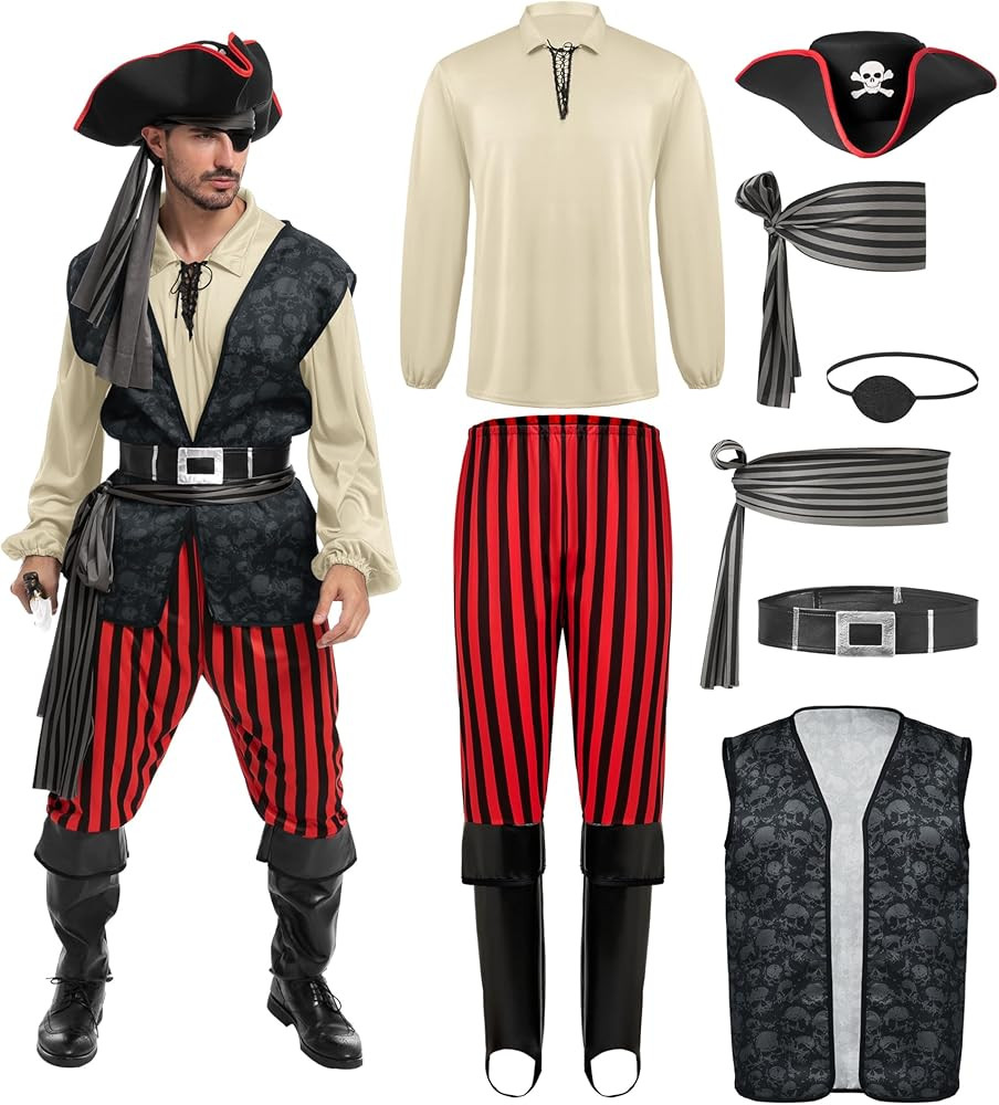 Spooktacular Creations Men Pirate Costume, Adult Pirate Shirt Vest Viking Pants Hat Set for Hallo... | Amazon (US)