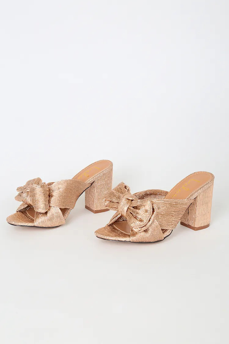 Dorothea Rose Gold Knotted High Heel Sandals | Lulus