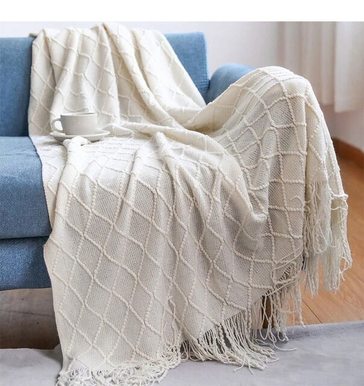 Soft Cozy Vintage Textured Knitted Throw Blankets with Tassels Lightweight Decorative Throws Farm... | Walmart (US)