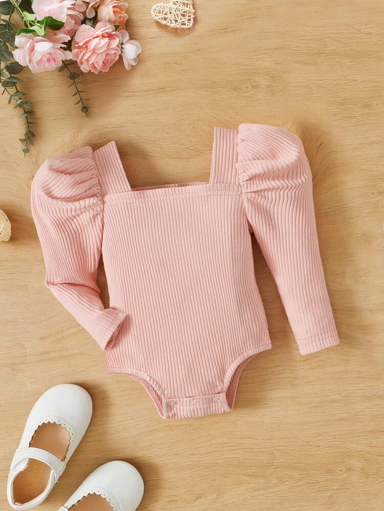 SHEIN Baby Square Neck Puff Sleeve Bodysuit | SHEIN
