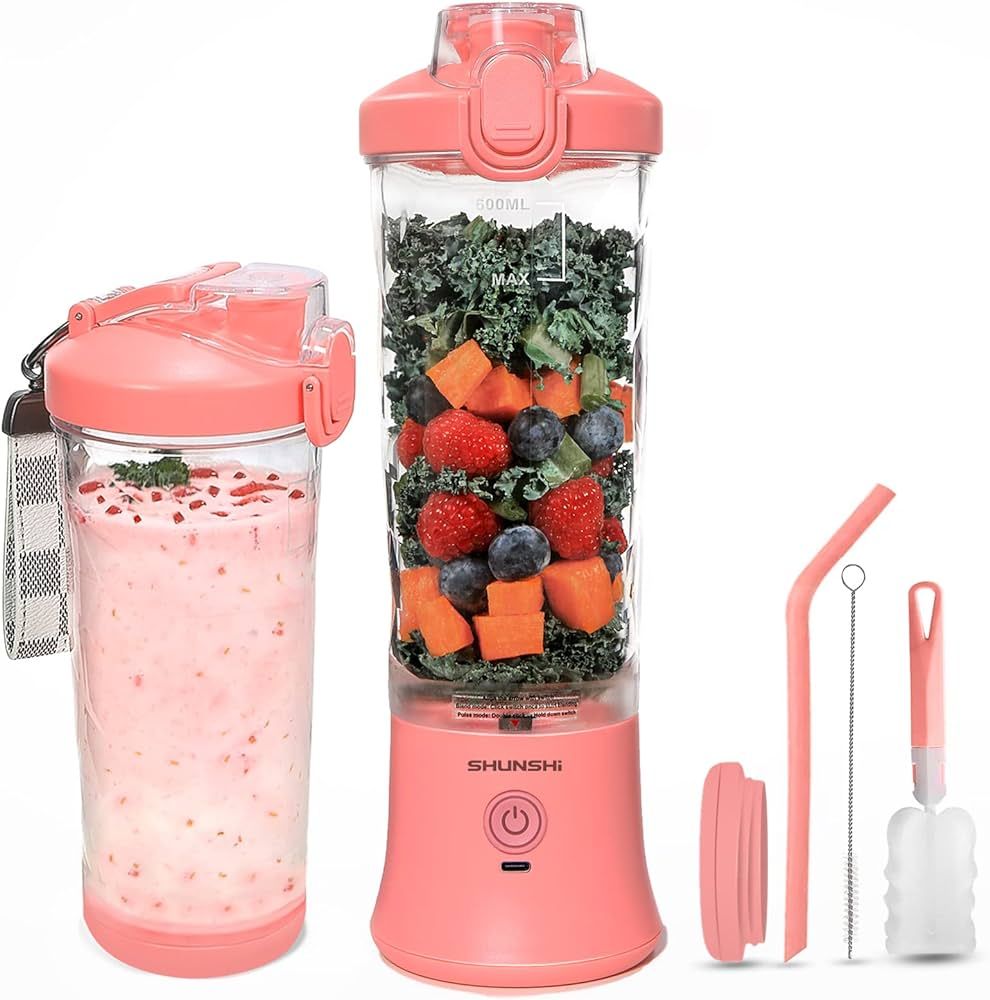 SHUNSHI Portable Blender 20 Oz, Personal Size Blender for Shakes and Smoothies with 6 Blades, Min... | Amazon (US)