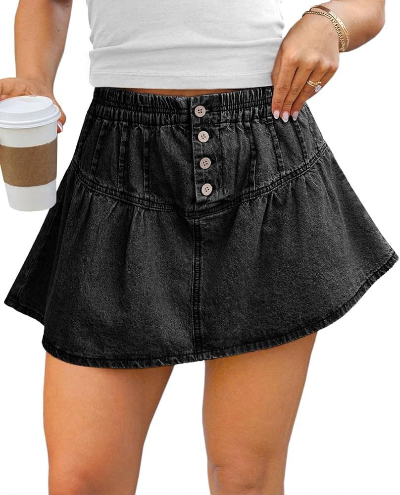 Tankaneo Womens Denim Skirt Summer Pleated High Waisted Y2k A-Line Mini Flowy Short Skirts | Amazon (US)
