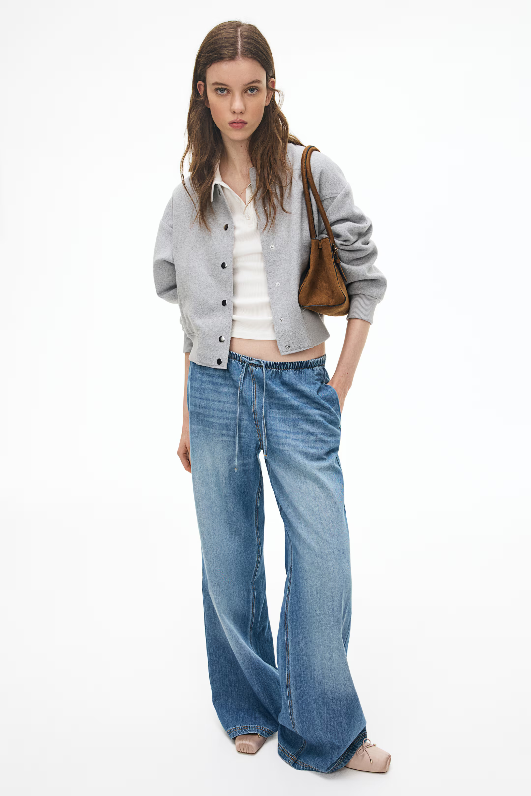 Denim Drawstring Pants - Light blue/striped - Ladies | H&M US | H&M (US + CA)
