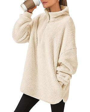 ANRABESS Women's Sweatshirt Sherpa Fuzzy Fleece Zip Up Hoodies Cozy Pullover Soft Sweaters Tops 2... | Amazon (US)