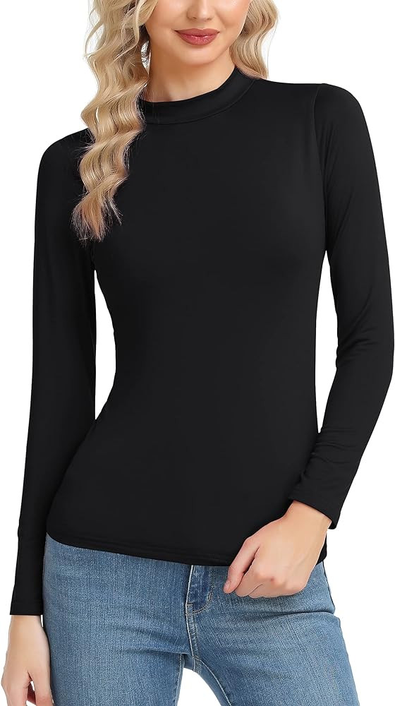 Women's Basic Long Sleeve Thermal Top Lightweight Mock Neck Shirts Slim Fit Layer Soft Top | Amazon (US)