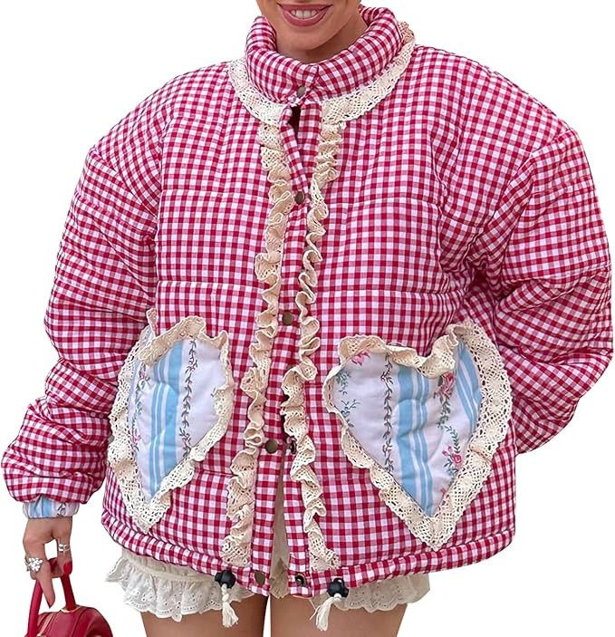 YKR Womens Cropped Quilted Puffer Jacket Floral Gingham Printed Padded Coat Button Down Lightweig... | Amazon (US)