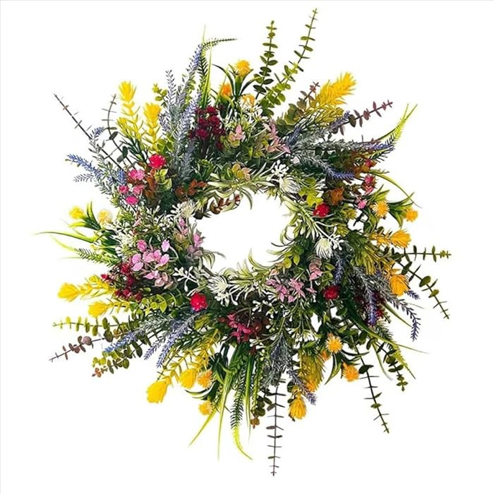 Pasuihcay Spring Wreaths for Front Door 13.8in Outside Welcome Summer Flowers Weatherproof Greene... | Amazon (CA)