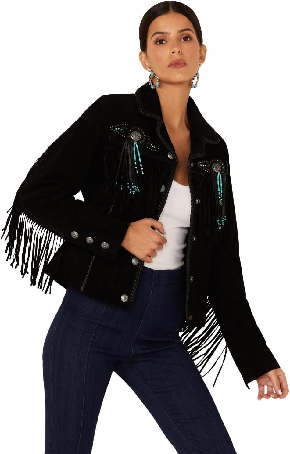 Scully Women's Fringe and Beaded Boar Suede Leather Jacket - L152-86 | Amazon (US)