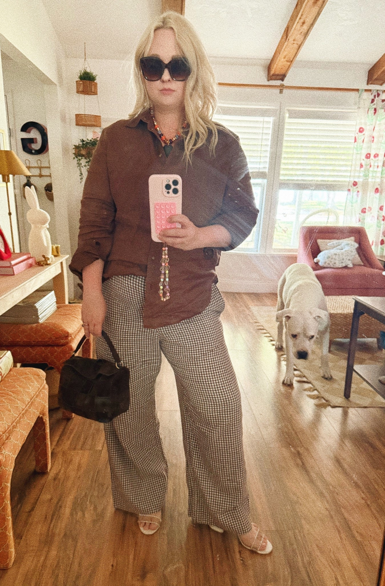Brown gingham 

#LTKmomlife #LTKSeasonal #LTKSaleAlert