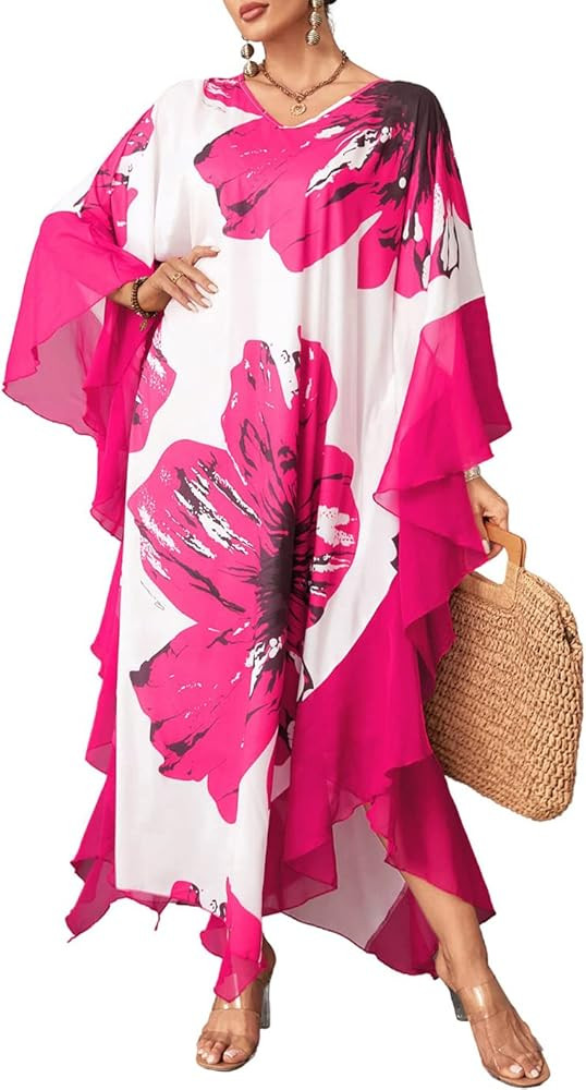 Eddoyee Chiffon Loose Kaftan Dresses for Women Beach Caftan Swimsuit Cover Up | Amazon (US)