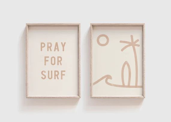 Pray For Surf | Surfboard Palmtree | Surf Print Set | Boho Beach Prints | Gallery Wall Art | Beac... | Etsy (US)