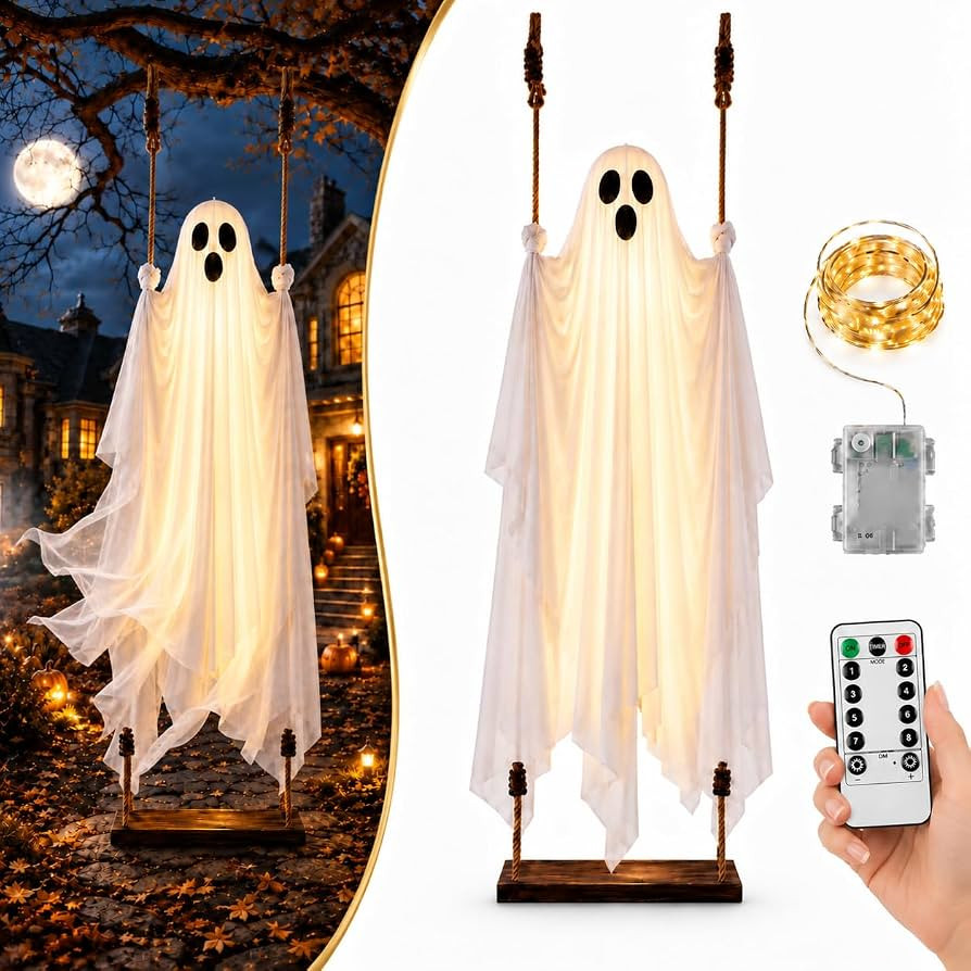 6.6FT Pre-Assembled Hanging Swinging Ghost Halloween Decorations Outdoor | Amazon (US)