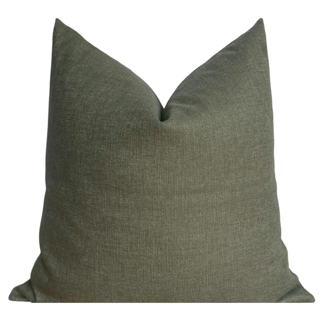Solid Olive Green Linen Blend Throw Pillow Cover, Cover Only - Etsy | Etsy (US)