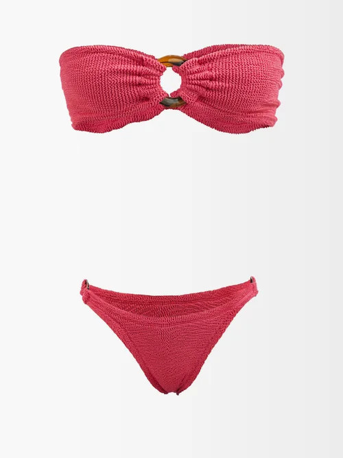 Hunza G - Gloria High-leg Crinkle-knit Bandeau Bikini - Womens - Fuchsia | Matches (US)