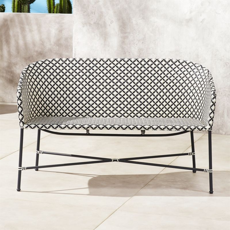Brava Black and White Wicker Modern Outdoor Patio Loveseat + Reviews | CB2 | CB2