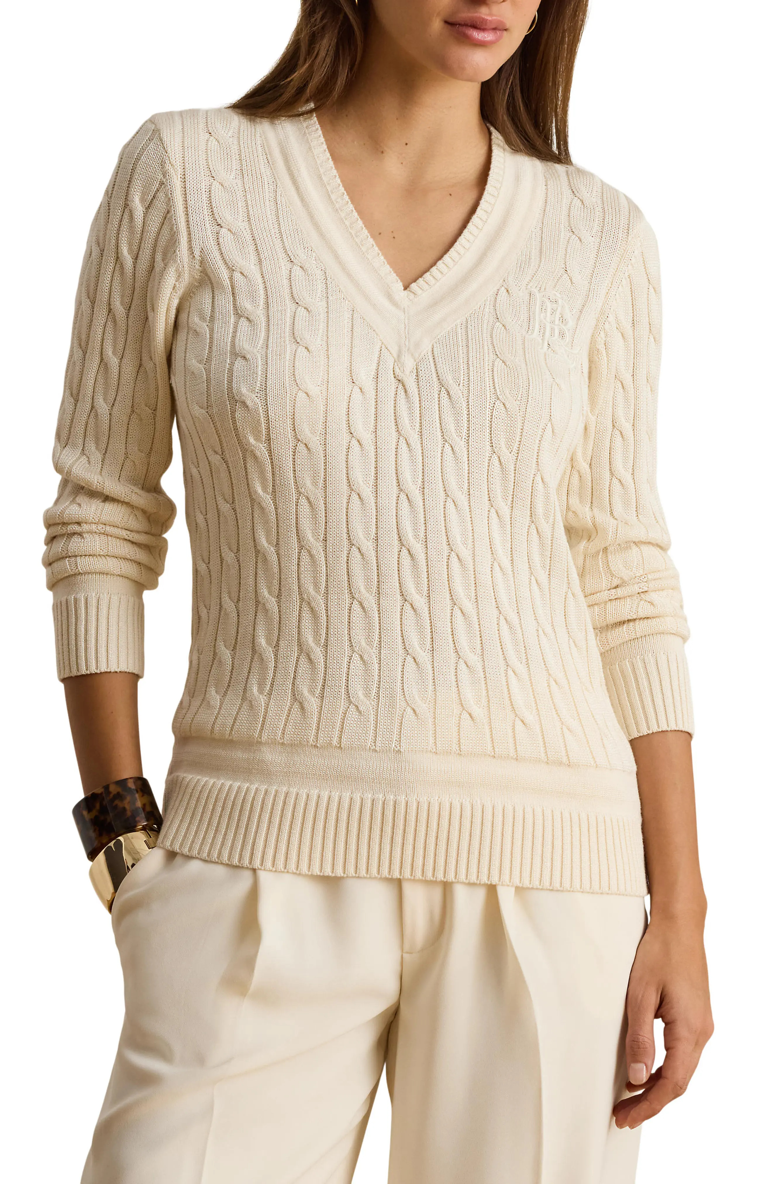 Cable Stitch V-Neck Sweater (Women) | Nordstrom | Nordstrom