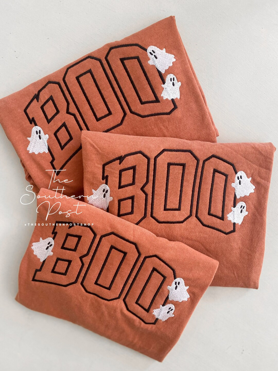 Boo Ghosts Embroidered Tee Halloween Shirt, Short Sleeve, Comfort Colors - Etsy | Etsy (US)