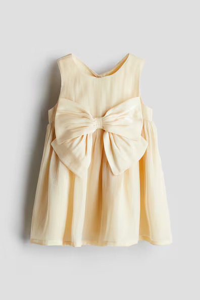H & M - Bow-Detail Organza Dress - Yellow | H&M (US + CA)