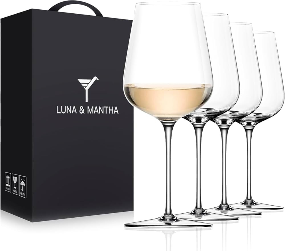 LUNA & MANTHA White Wine Glasses Set of 4, Crystal Wine Glasses 14oz Hand Blown- Modern Wine Glas... | Amazon (US)