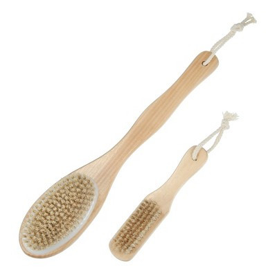 Unique Bargains Dry Brushing Body Brush Set Dual Sided Long Handle Back Scrubber for Wet Dry Brown | Target