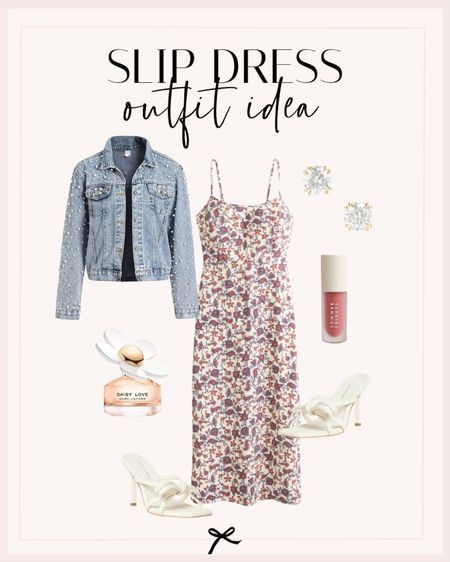 Slip dress outfit idea. This floral dress pairs perfectly with this pearl detail jean jacket for a casual spring look. 

#LTKstyletip #LTKbeauty #LTKSeasonal