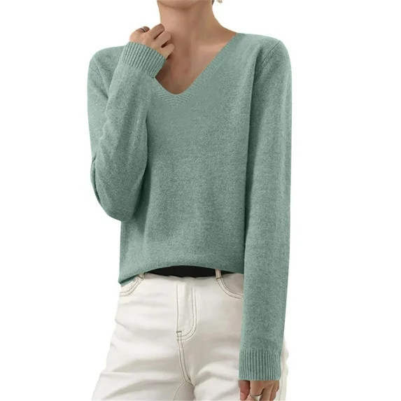 TQWQT Womens Basic Sweaters Knit Mint Green Tops Casual Long Sleeve Shirt Lightweight Sweaters So... | Walmart (US)