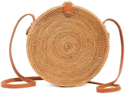 Novum Crafts Round Rattan Bag for Women - Handmade Ata Wicker Woven Purse - Circle, Square, Oval ... | Amazon (US)