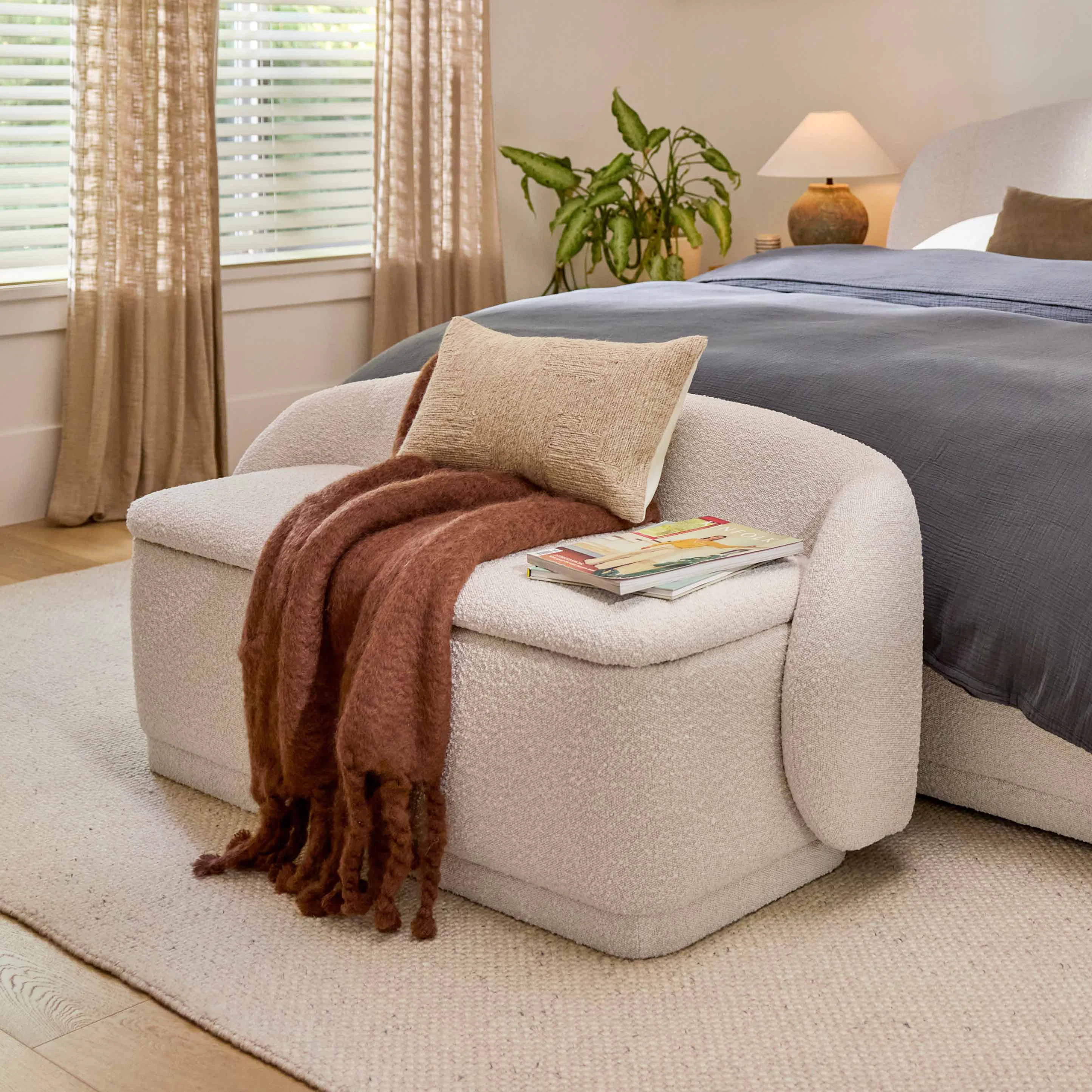 Kayra 57.5" Storage Bench - Ivory Bouclé | Article