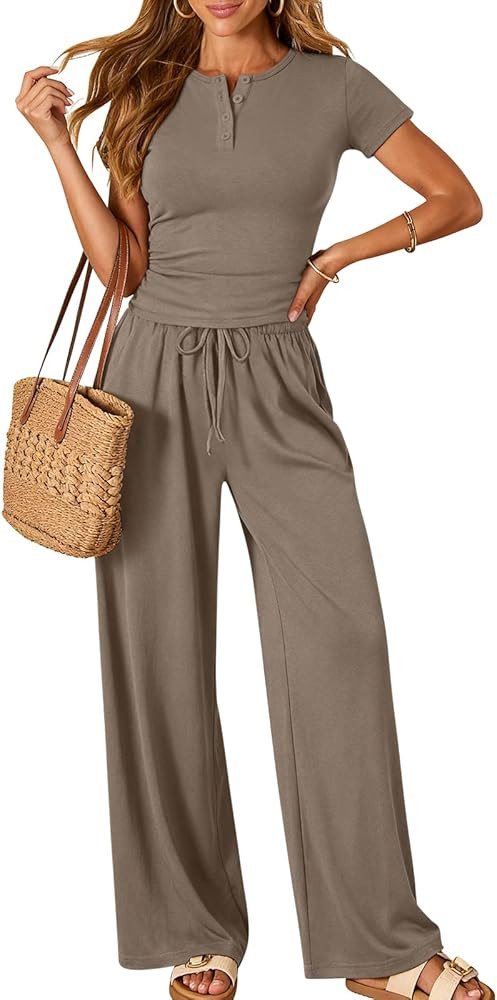 Trendy Queen Womens 2 Piece Sets Lounge Matching Set Cruise Casual Vacation Outfits Summer Wide L... | Amazon (US)