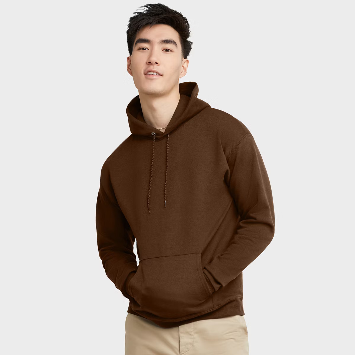 Hanes EcoSmart Men's Fleece Hoodie Army Brown S | Target