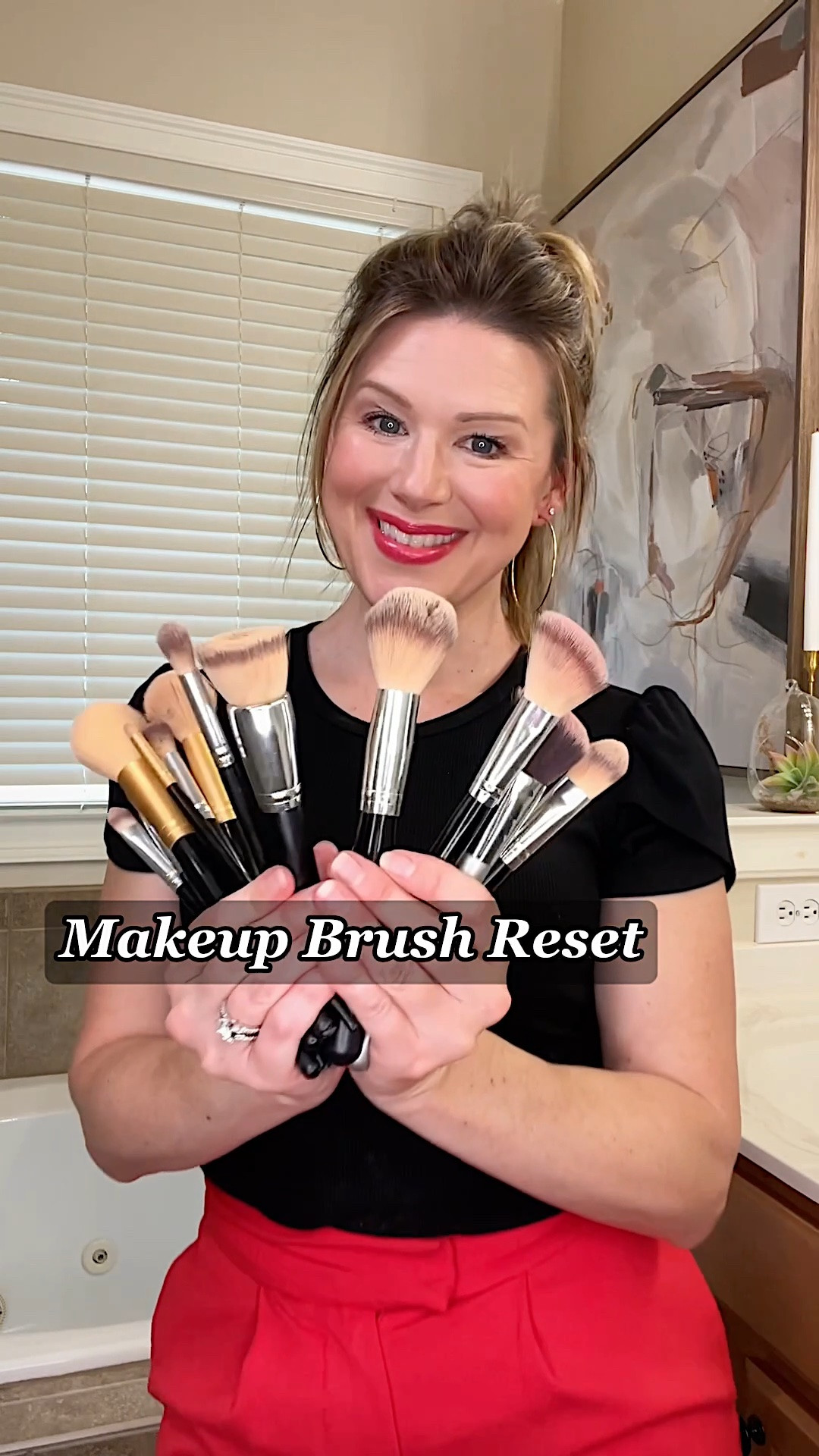 ✨ Makeup Brush Reset ✨

A clean brush doesn’t just look better—it applies makeup better and can help extend the life of your brushes.

Here’s exactly how I clean mine:

🫧 Fill two shallow containers with warm water:
• One for small brushes
• One for larger brushes

I separate them by size so I can keep the ferrules (the metal part that holds the bristles) above the waterline.

🧴 Add a small squirt of a mild baby detergent to each container and let only the bristles soak for a few minutes while you prep the cleaning mat.

🪄 Wet a silicone makeup brush cleaning mat, add another small squirt of detergent, then gently swirl each brush over the different textured nubs to loosen makeup trapped deep in the bristles.

💧 Hold the brush over the mat under running water and continue swirling until the water runs clear. Repeat soap, swirl and rinse if needed.

🧺 Gently squeeze out excess water, lightly swirl the bristles across a clean towel to reshape them, then lay the brushes flat with the bristles hanging slightly over the edge of the counter until completely dry.

One important tip: avoid soaking the ferrule. Water can work its way inside, weaken the adhesive over time, and shorten the life of your brushes.

How often do you clean yours? 👇