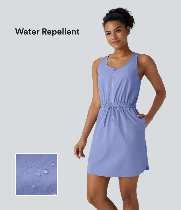 Women’s Water Repellent Wear-Resistant U Neck Sleeveless Half Zip Drawstring Side Pocket Curved... | HALARA