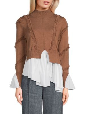 Layered-Look Fringe Sweater & Ruffled Shirt | Saks Fifth Avenue OFF 5TH