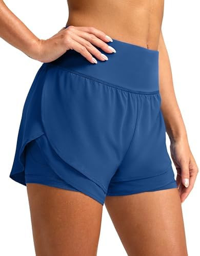 SANTINY Women's 2 in 1 Running Shorts with Pockets 3" High Waisted Exercise Workout Athletic Shor... | Amazon (US)